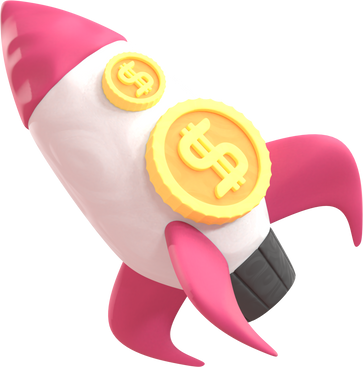 yellow and pink rocket money 3D icon element