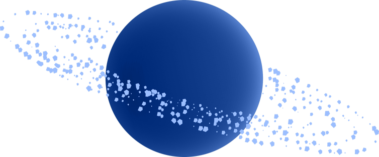 Blue gradient planet with asteroid belt.